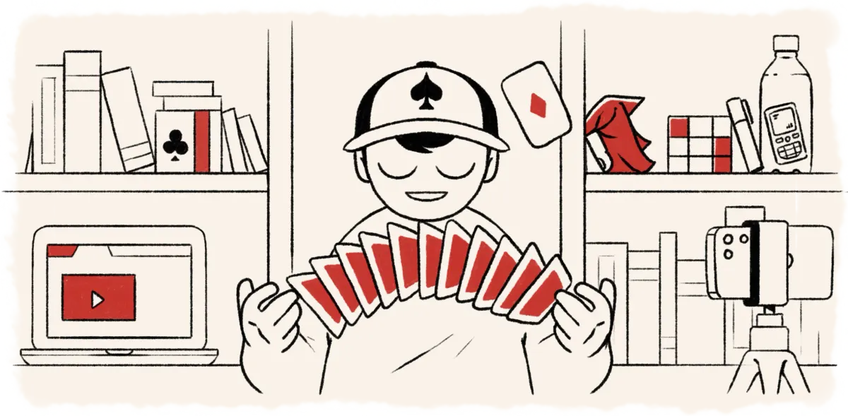 Illustration of magician springing cards