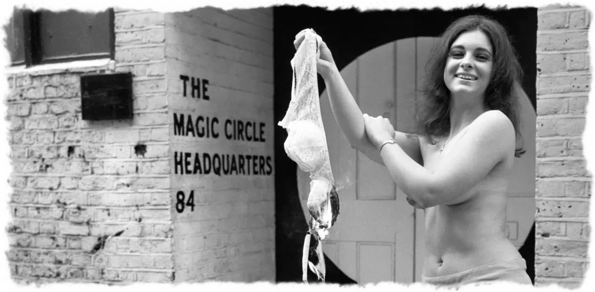 Magician burns bra outside Magic Circle