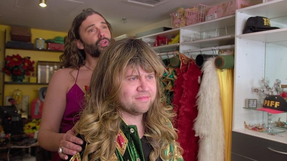 Piff wearing wig for JVN on Netflix's Queer Eye