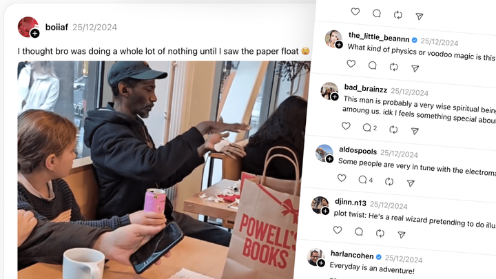 Screenshot of powell books magician's viral threads video