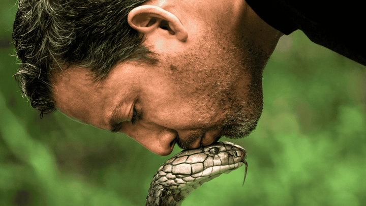 David Blaine kissing a snake in his new Disney TV show